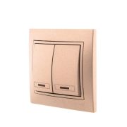 Выключатель 2-кл. СП Mira 10А IP20 с подсветкой со вставкой свет. корич. перламутр. LEZARD 701-3131-112