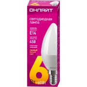 Лампа светодиодная 71 628 OLL-C37-6-230-2.7K-E14-FR 6Вт свеча 2700К тепл. бел. E14 600лм 176-264В ОНЛАЙТ 71628