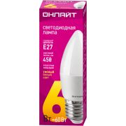 Лампа светодиодная 71 630 OLL-C37-6-230-2.7K-E27-FR 6Вт свеча 2700К тепл. бел. E27 600лм 176-264В ОНЛАЙТ 71630