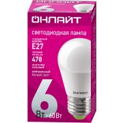 Лампа светодиодная 71 646 OLL-G45-6-230-4K-E27 6Вт шар 4000К нейтр. бел. E27 600лм 176-264В ОНЛАЙТ 71646