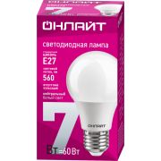 Лампа светодиодная 71 648 OLL-A60-7-230-4K-E27 7Вт грушевидная 4000К нейтр. бел. E27 700лм 176-264В ОНЛАЙТ 71648