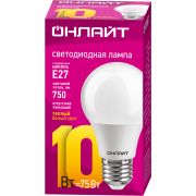 Лампа светодиодная 71 649 OLL-A60-10-230-2.7K-E27 10Вт грушевидная 2700К тепл. бел. E27 1000лм 176-264В ОНЛАЙТ 71649