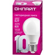 Лампа светодиодная 71 650 OLL-A60-10-230-4K-E27 10Вт грушевидная 4000К нейтр. бел. E27 1000лм 176-264В ОНЛАЙТ 71650