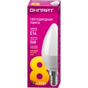 Лампа светодиодная 71 632 OLL-C37-8-230-2.7K-E14-FR 8Вт свеча 2700К тепл. бел. E14 800лм 176-264В ОНЛАЙТ 71632
