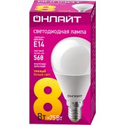 Лампа светодиодная 71 624 OLL-G45-8-230-2.7K-E14 8Вт шар 2700К тепл. бел. E14 800лм 176-264В ОНЛАЙТ 71624