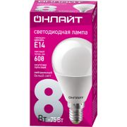 Лампа светодиодная 71 625 OLL-G45-8-230-4K-E14 8Вт шар 4000К нейтр. бел. E14 800лм 176-264В ОНЛАЙТ 71625