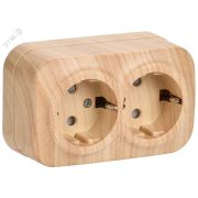 GLORY Розетка двухместная наружная с заземлением  с защитной шторкой сосна
