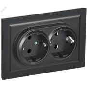 BRITE Розетка двойная с заземлением без защитных шторок 16А в сборе РС12-3-БрЧ черный