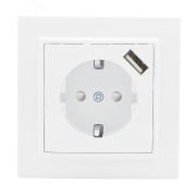 Розетка 1-местная СП с/з Минск 16А белая с защитными шторками с USB