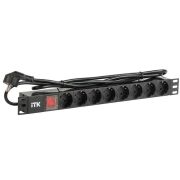Блок розеток 8 мест PDU (немец. станд.) PH12-8D1-P 19дюймов DIN49440 с LED выкл. ПВХ 1U шнур 2м ITK PH12-8D1-P